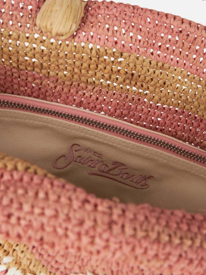 Mc2 Saint Barth Borsa midi Beach in rafia a righe rosa con pochette in cotone Affare Del Giorno