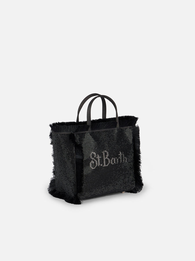 Mc2 Saint Barth Borsa Mini Vanity con frange e strass neri Prezzo Ridotto