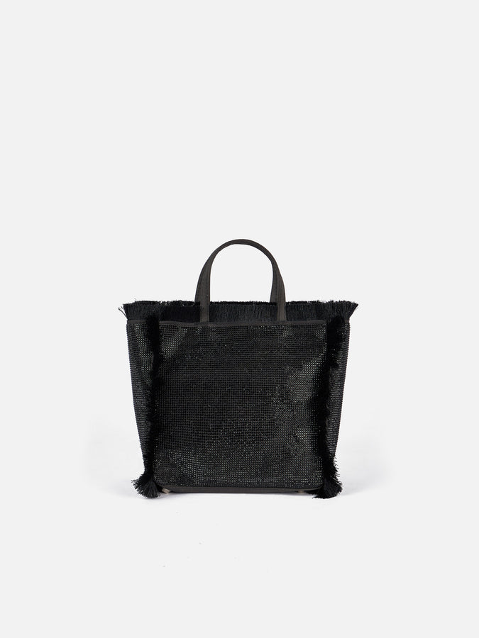 Mc2 Saint Barth Borsa Mini Vanity con frange e strass neri Prezzo Ridotto