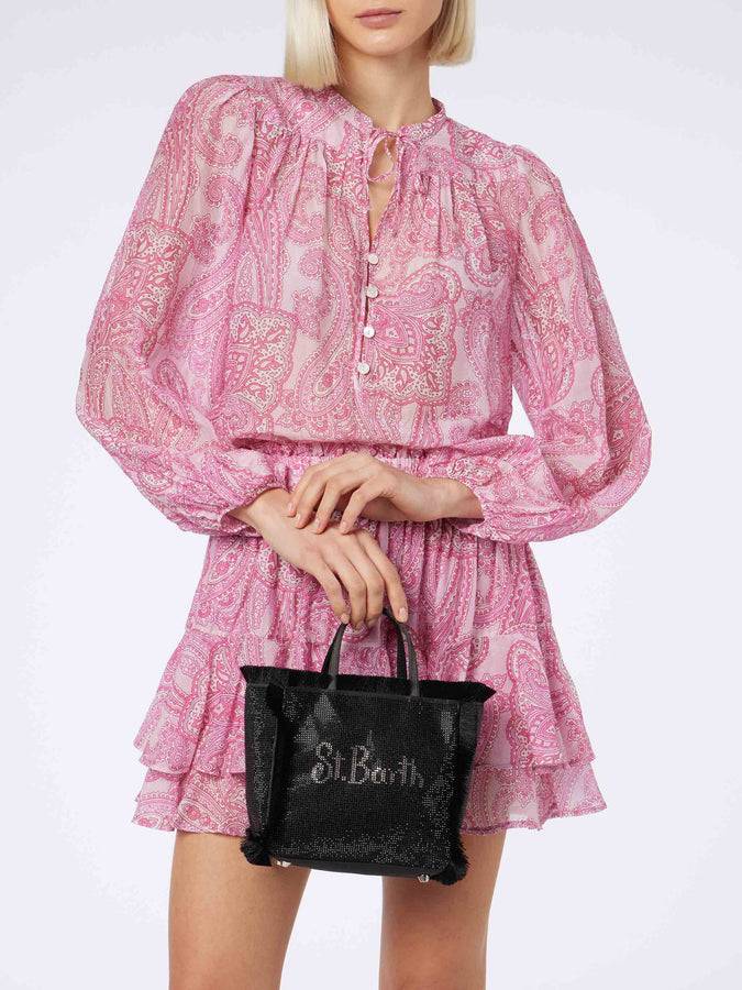 Mc2 Saint Barth Borsa Mini Vanity con frange e strass neri Prezzo Ridotto