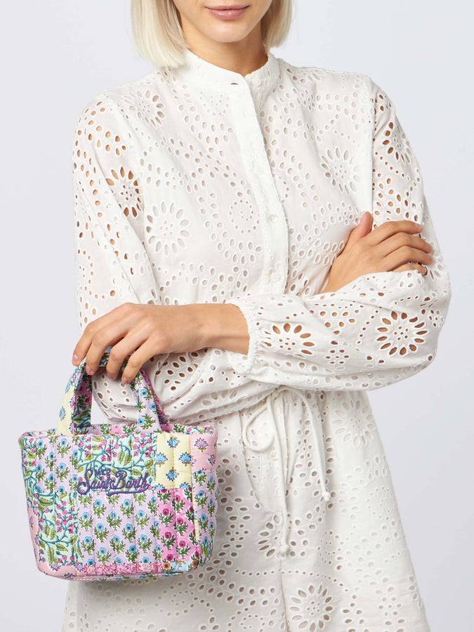 Mc2 Saint Barth Borsa Soft Tote Mini trapuntata a fiori multicolor Sottocosto
