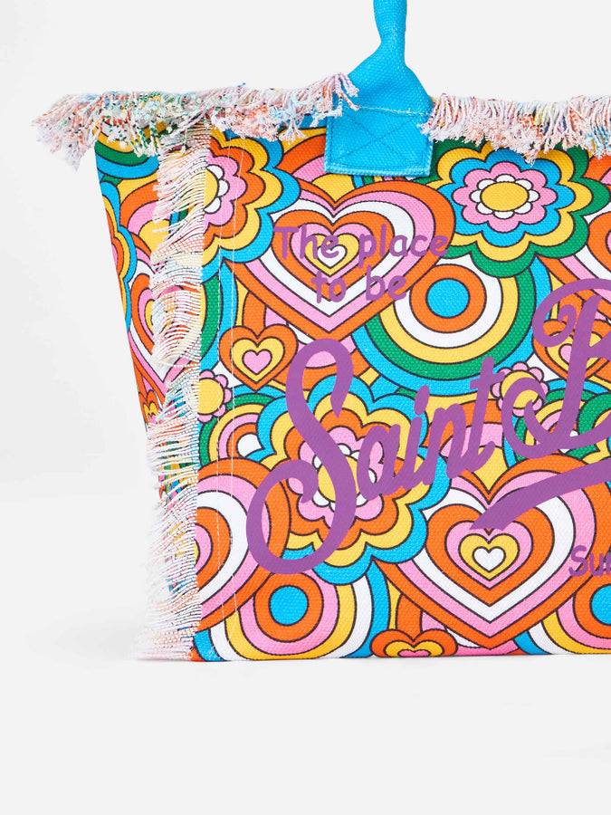 Mc2 Saint Barth Cotton canvas Vanity tote bag with groovy print Novità