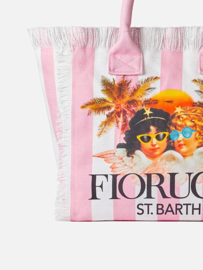 Mc2 Saint Barth Borsa a spalla Vanity in canvas con stampa a righe bianche e rosa e angeli Fiorucci | FIORUCCI SPECIAL EDITION Sconto