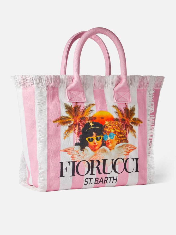 Mc2 Saint Barth Borsa a spalla Vanity in canvas con stampa a righe bianche e rosa e angeli Fiorucci | FIORUCCI SPECIAL EDITION Sconto