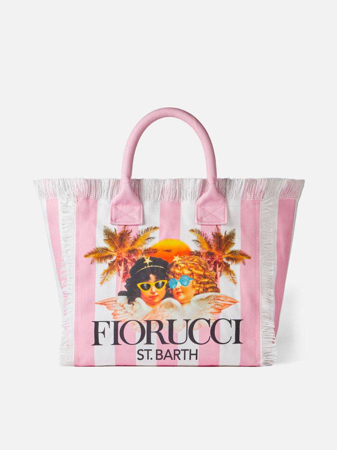 Mc2 Saint Barth Borsa a spalla Vanity in canvas con stampa a righe bianche e rosa e angeli Fiorucci | FIORUCCI SPECIAL EDITION Sconto