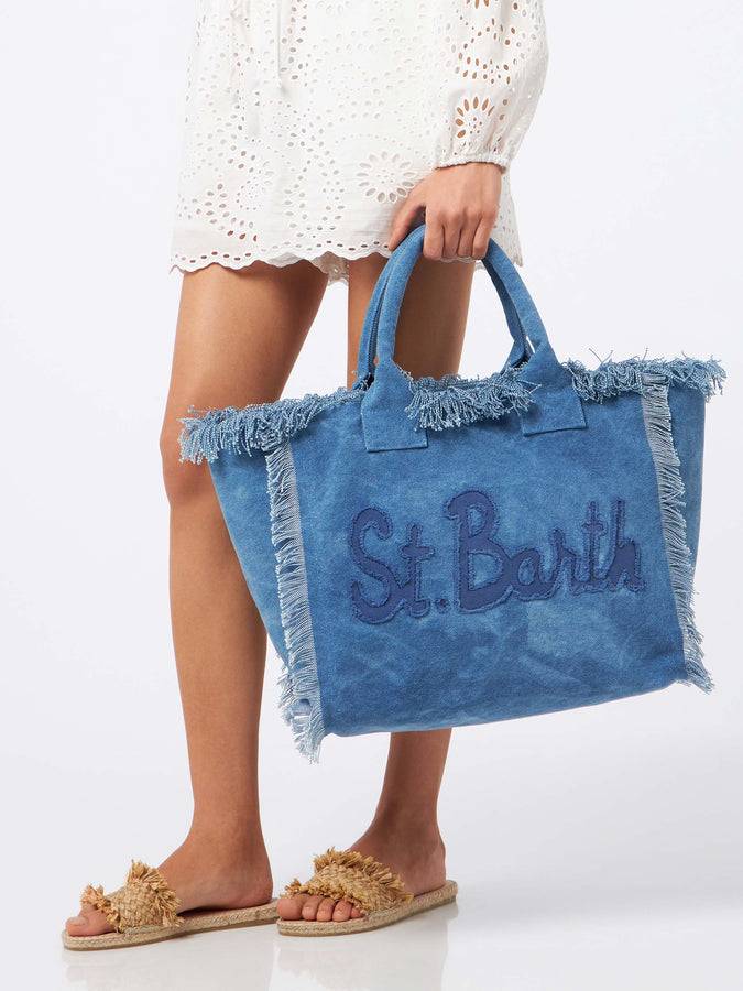 Mc2 Saint Barth Denim cotton canvas Vanity tote bag with logo bag Offerta