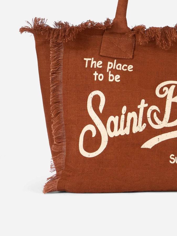 Mc2 Saint Barth Brown Vanity Linen tote bag with Saint Barth logo Economico