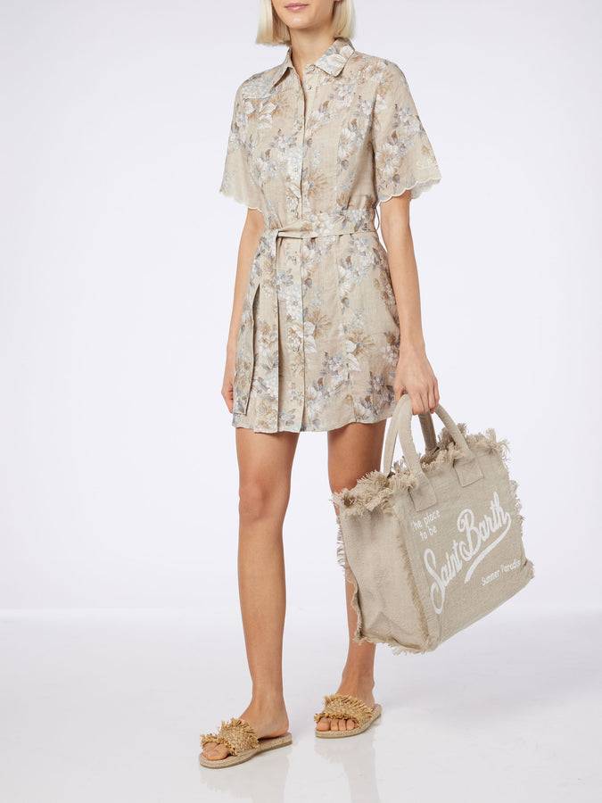 Mc2 Saint Barth Borsa tote Vanity in lino beige con ricamo Hotsell