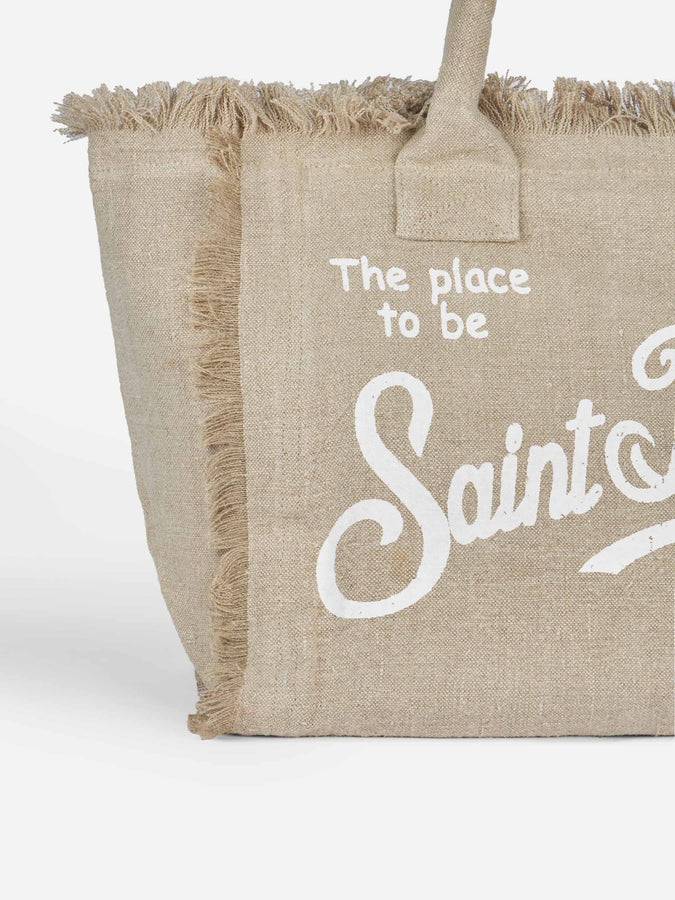 Mc2 Saint Barth Borsa tote Vanity in lino beige con ricamo Hotsell