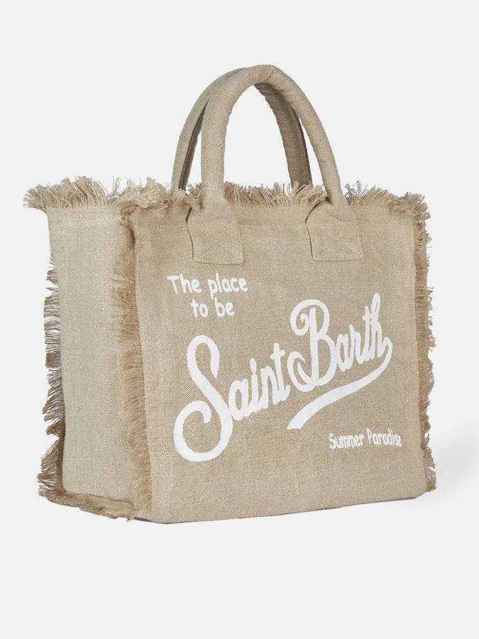 Mc2 Saint Barth Borsa tote Vanity in lino beige con ricamo Hotsell