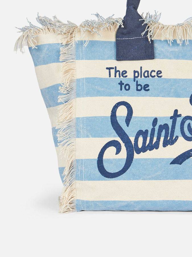 Mc2 Saint Barth Borsa tote Vanity in tela di cotone a righe azzurre Vendita Economica
