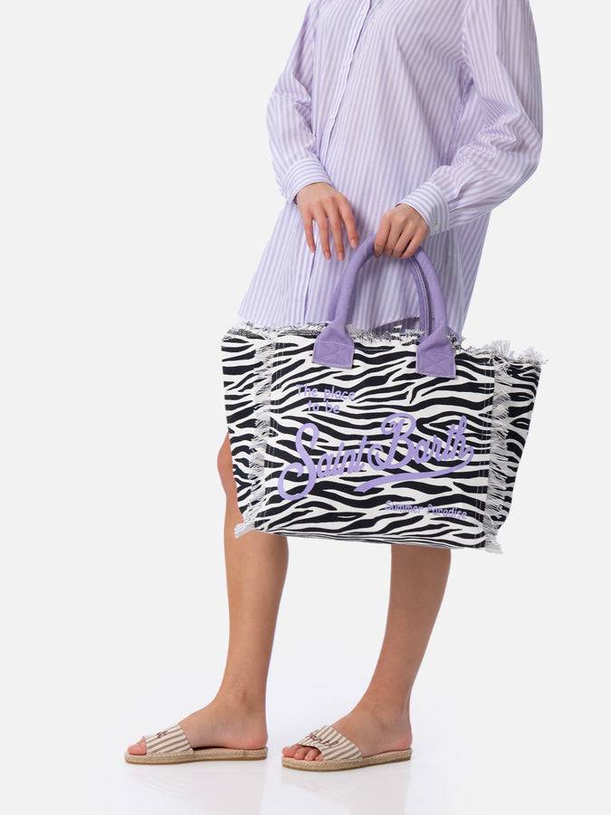 Mc2 Saint Barth Borsa tote Vanity in tela di cotone zebrata Black Friday Prezzi