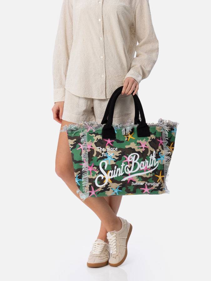 Mc2 Saint Barth Borsa tote Vanity in tela di cotone mimetico con stelle marine I Più Venduti