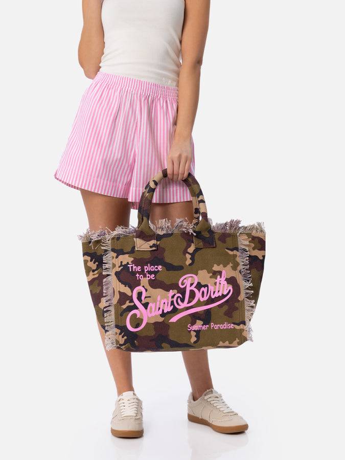 Mc2 Saint Barth Borsa tote Vanity in tela di cotone mimetico Vendite Flash