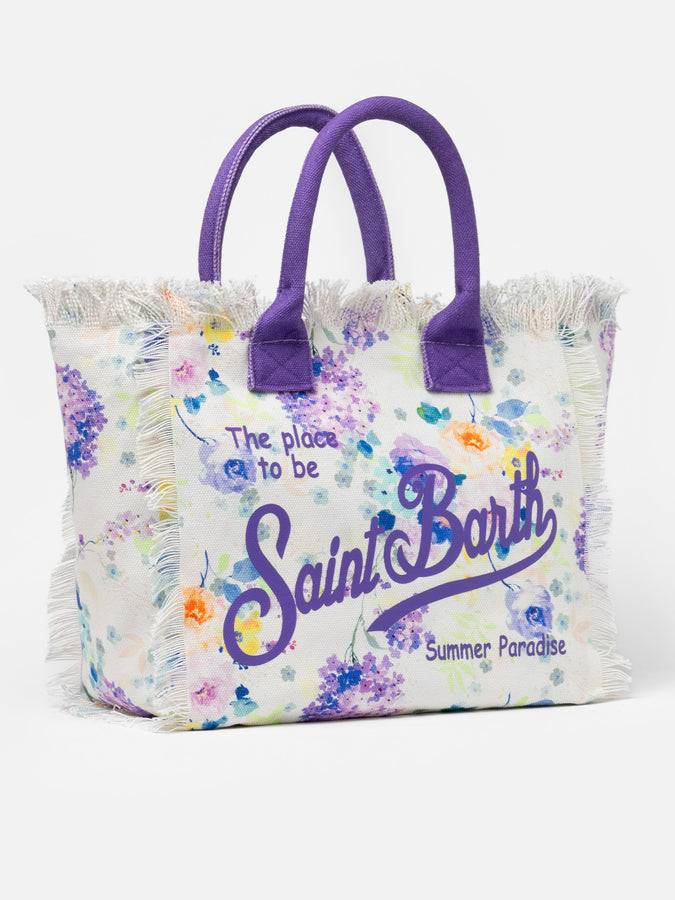 Mc2 Saint Barth Borsa tote Vanity in tela di cotone con fiori color acqua Negozio
