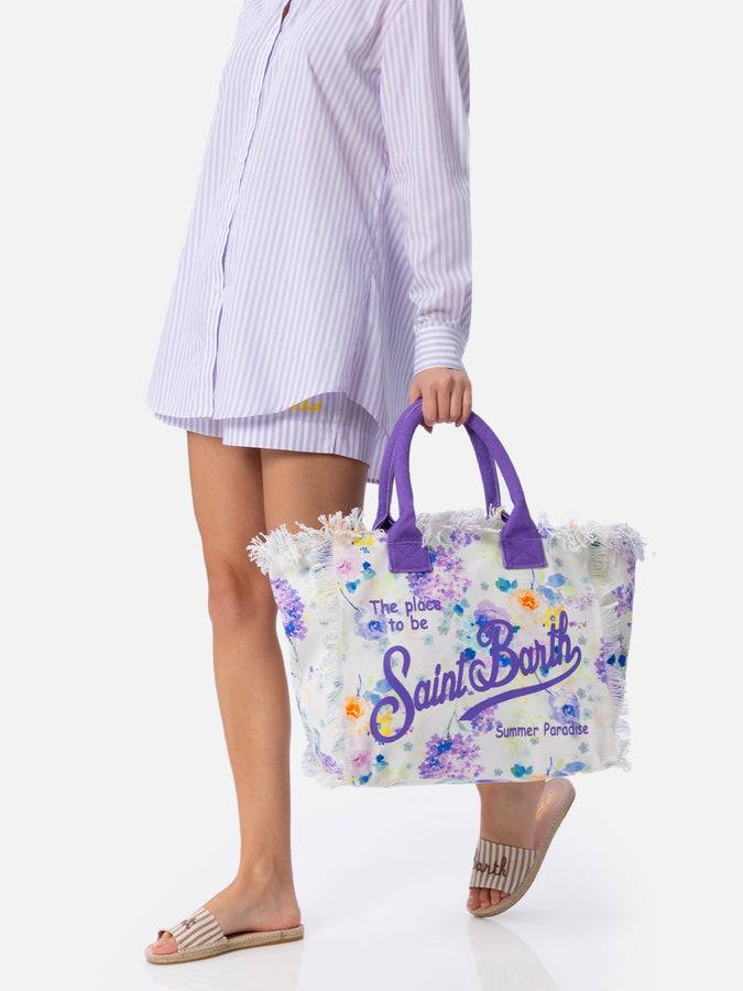 Mc2 Saint Barth Borsa tote Vanity in tela di cotone con fiori color acqua Negozio