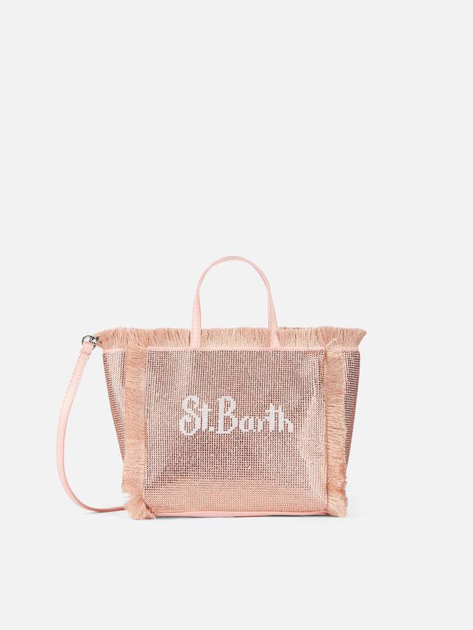 Mc2 Saint Barth Borsa Mini Vanity con frange e strass rose gold Promozione