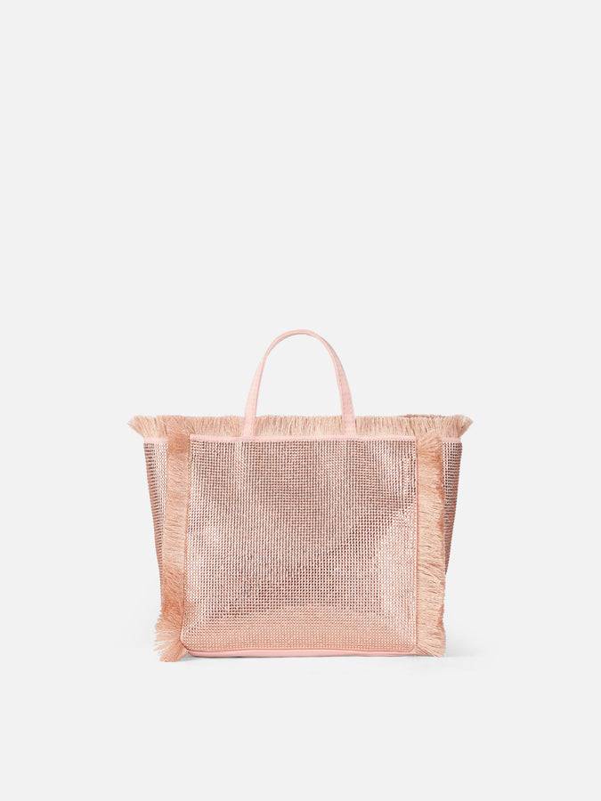 Mc2 Saint Barth Borsa Mini Vanity con frange e strass rose gold Promozione