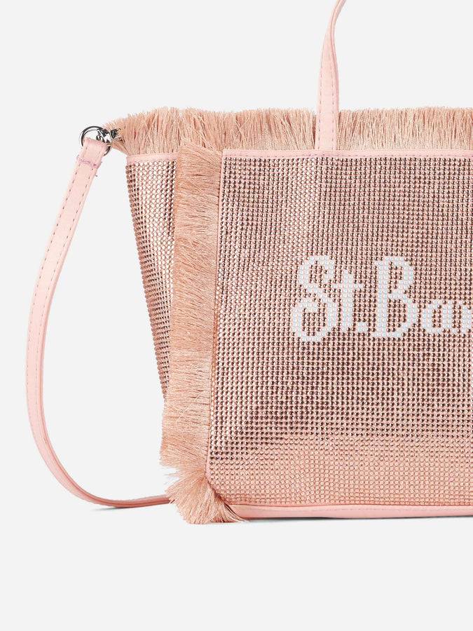 Mc2 Saint Barth Borsa Mini Vanity con frange e strass rose gold Promozione