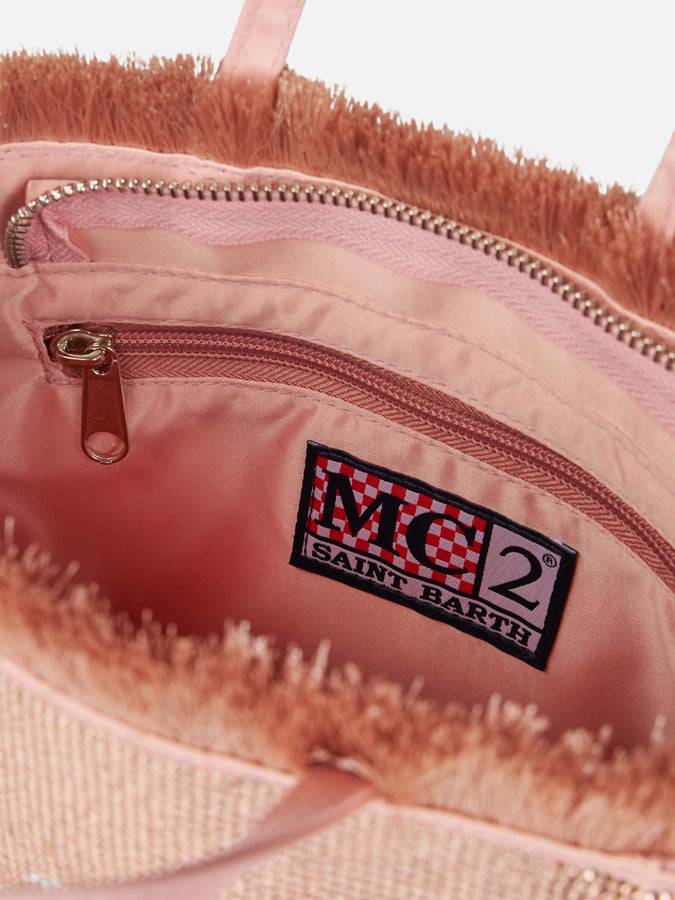 Mc2 Saint Barth Borsa Mini Vanity con frange e strass rose gold Promozione