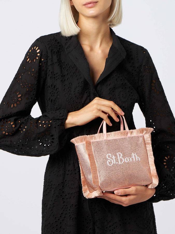 Mc2 Saint Barth Borsa Mini Vanity con frange e strass rose gold Promozione