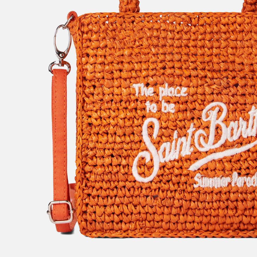 Mc2 Saint Barth Mini borsa Vanity in rafia arancione con ricamo frontale Qualità Garantita