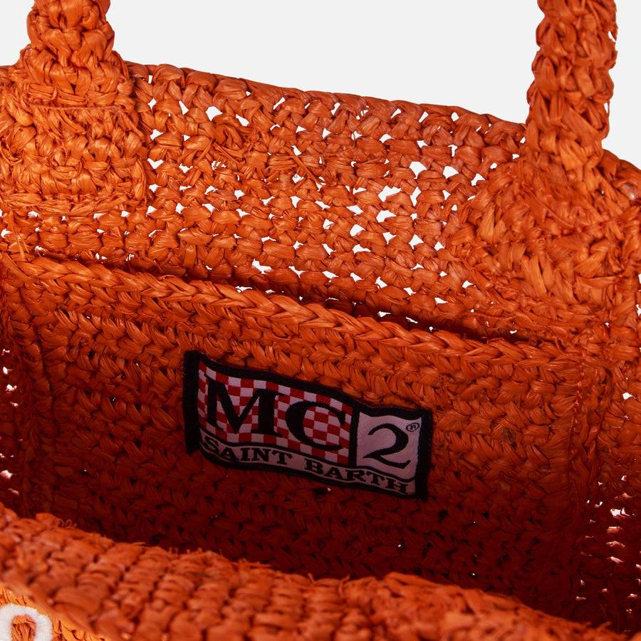 Mc2 Saint Barth Mini borsa Vanity in rafia arancione con ricamo frontale Qualità Garantita