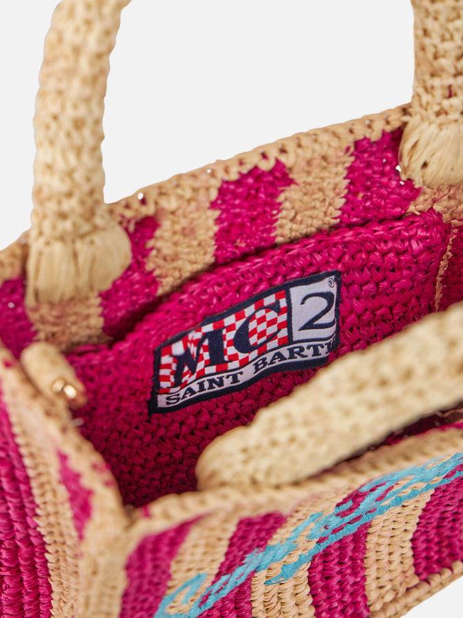 Mc2 Saint Barth Borsa Mini Vanity Raffia a righe fucsia con ricami Promozione Limitata