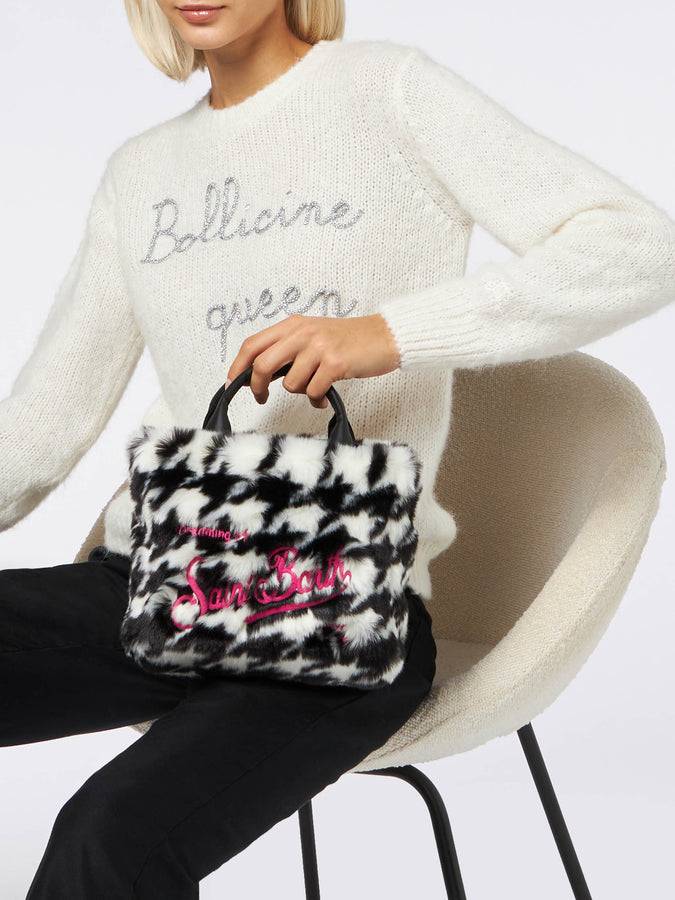 Mc2 Saint Barth Borsa Mini Vanity morbida e pelosa con stampa jacquard pied de poule Affare Del Giorno