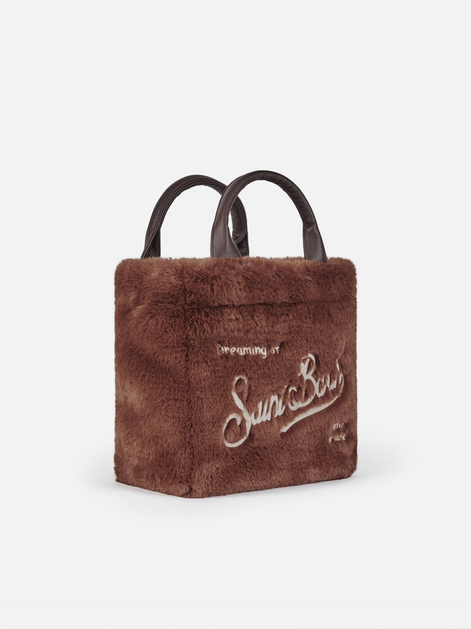 Mc2 Saint Barth Borsa marrone Mini Vanity morbida con tessuto furry Prezzo Ridotto