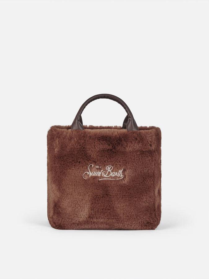Mc2 Saint Barth Borsa marrone Mini Vanity morbida con tessuto furry Prezzo Ridotto