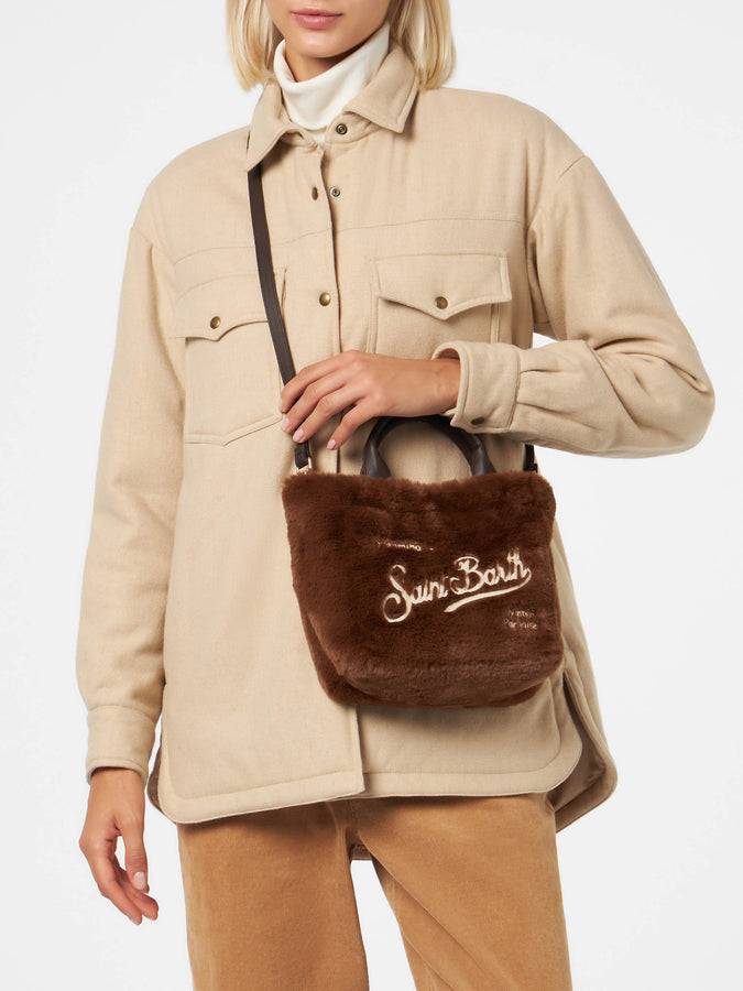 Mc2 Saint Barth Borsa marrone Mini Vanity morbida con tessuto furry Prezzo Ridotto