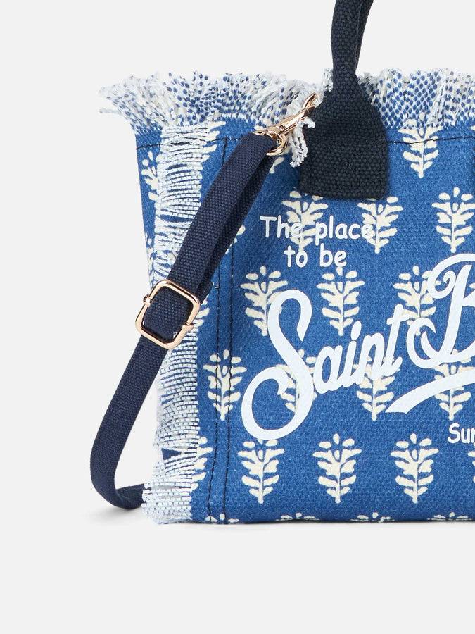 Mc2 Saint Barth Cotton canvas Mini Vanity bag with indigo flower print Convenienza