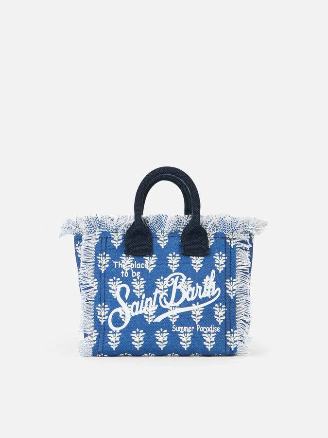 Mc2 Saint Barth Cotton canvas Mini Vanity bag with indigo flower print Convenienza