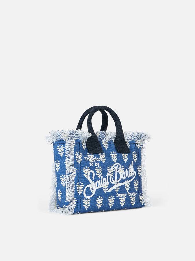 Mc2 Saint Barth Cotton canvas Mini Vanity bag with indigo flower print Convenienza