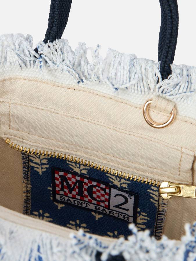 Mc2 Saint Barth Cotton canvas Mini Vanity bag with indigo flower print Convenienza
