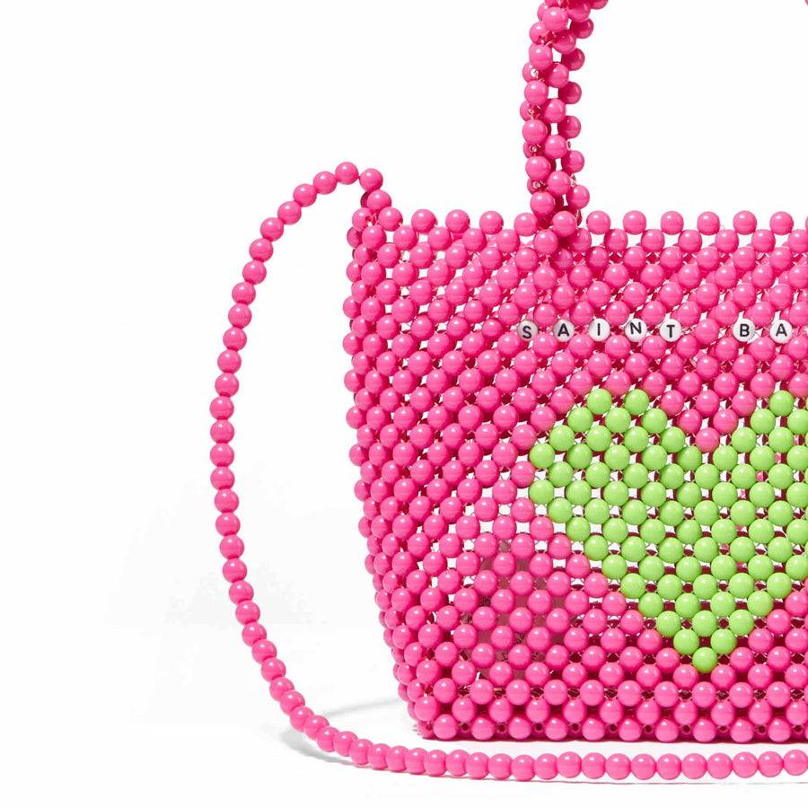 Mc2 Saint Barth Borsa a mano rosa con perline e cuore verde Presa