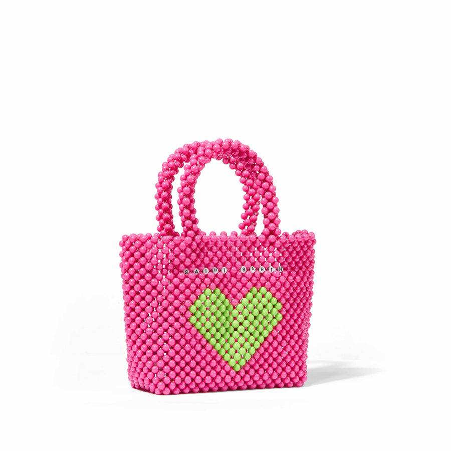 Mc2 Saint Barth Borsa a mano rosa con perline e cuore verde Presa