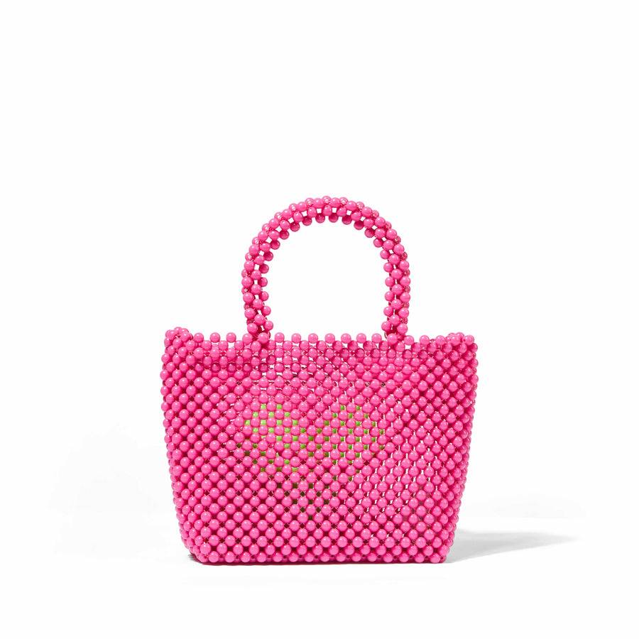 Mc2 Saint Barth Borsa a mano rosa con perline e cuore verde Presa