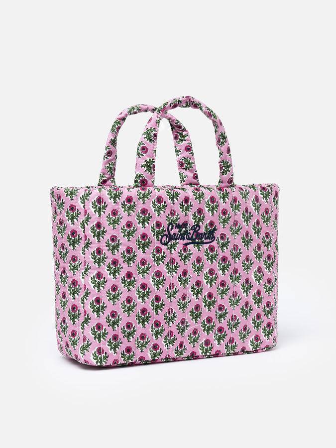 Mc2 Saint Barth Borsa Soft Tote Mid trapuntata a fiori rosa Outlet