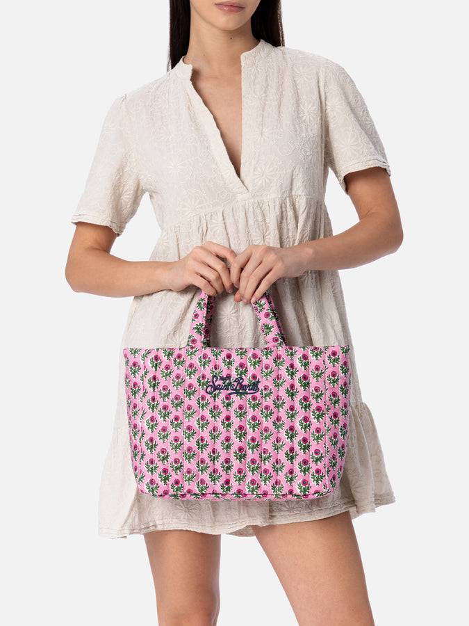 Mc2 Saint Barth Borsa Soft Tote Mid trapuntata a fiori rosa Outlet