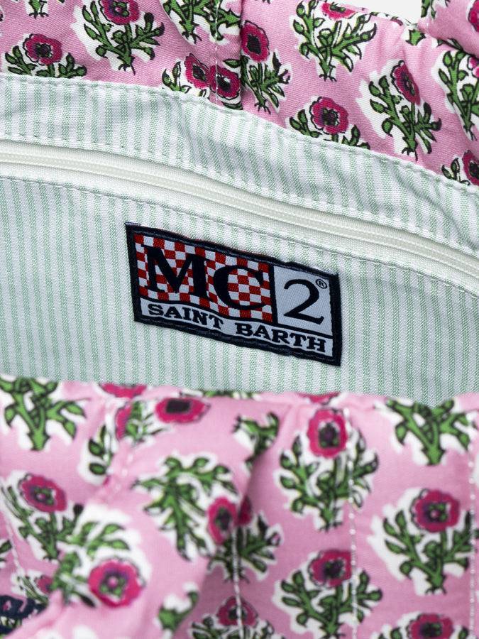 Mc2 Saint Barth Borsa Soft Tote Mid trapuntata a fiori rosa Outlet