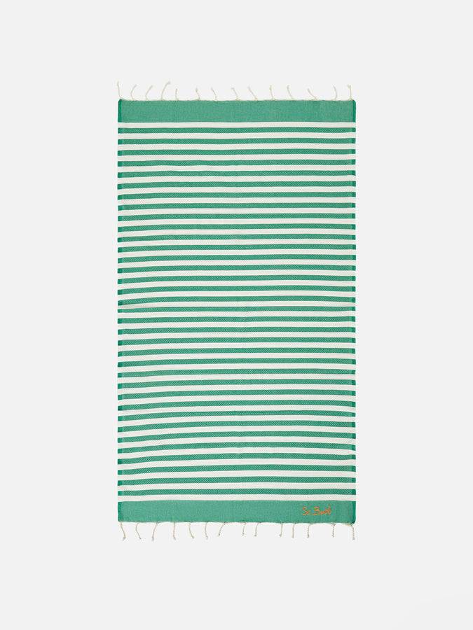 Mc2 Saint Barth Fouta classico a nido d'ape con righe bianche e verdi Online Outlet