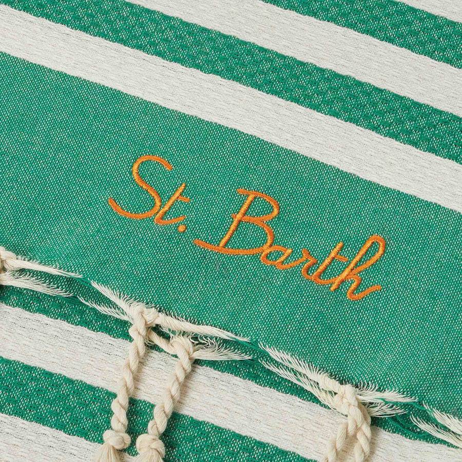 Mc2 Saint Barth Fouta classico a nido d'ape con righe bianche e verdi Online Outlet