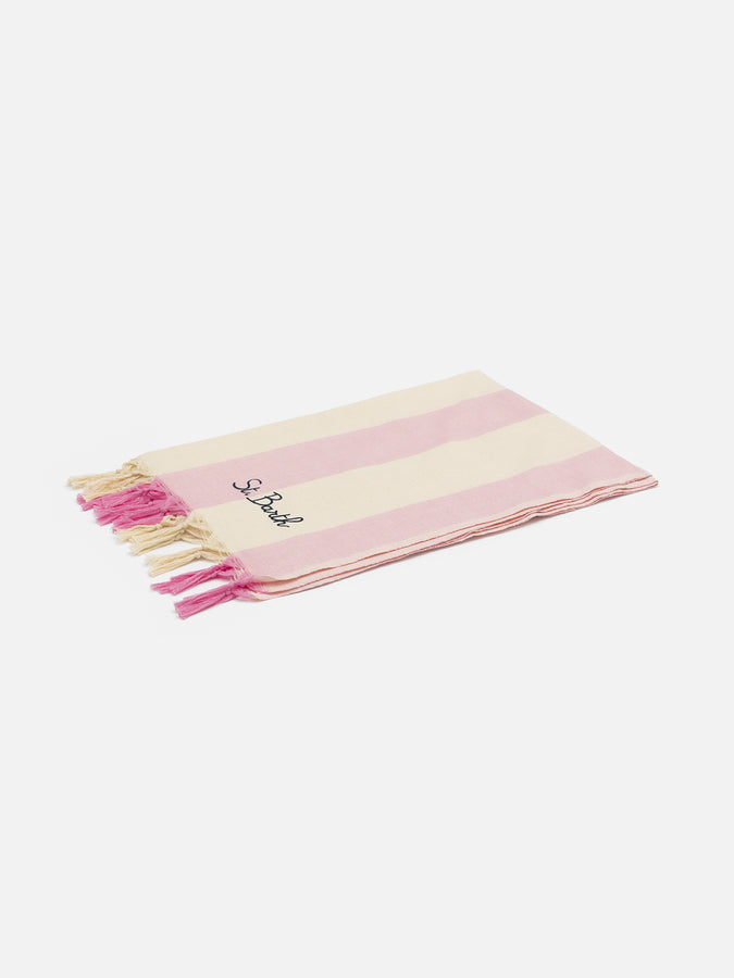 Mc2 Saint Barth Light cotton beach towel Fouta with pink striped print Offerte esclusive