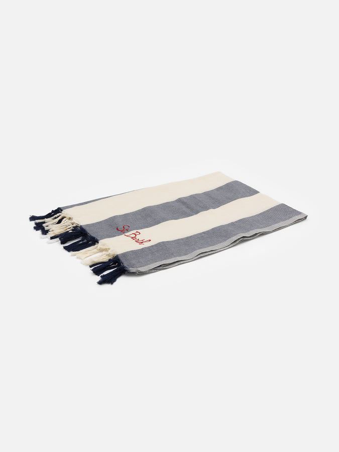 Mc2 Saint Barth Light cotton beach towel Fouta with navy blue striped print Liquidazione