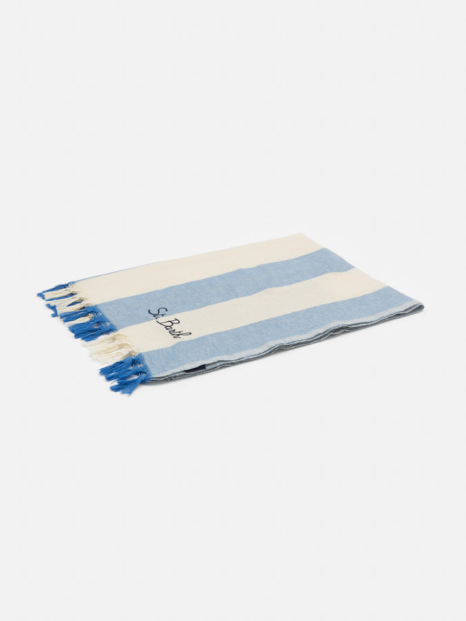 Mc2 Saint Barth Light cotton beach towel Fouta with bluette striped print Comprane uno, ottenene uno gratis