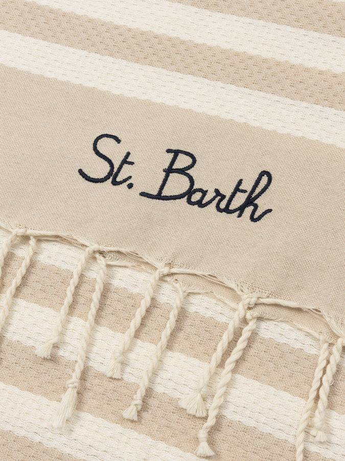 Mc2 Saint Barth Cotton beach towel Fouta with beige striped print Offerte speciali