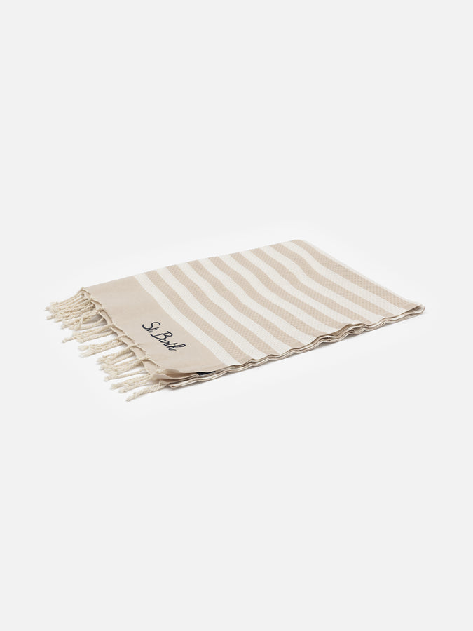 Mc2 Saint Barth Cotton beach towel Fouta with beige striped print Offerte speciali