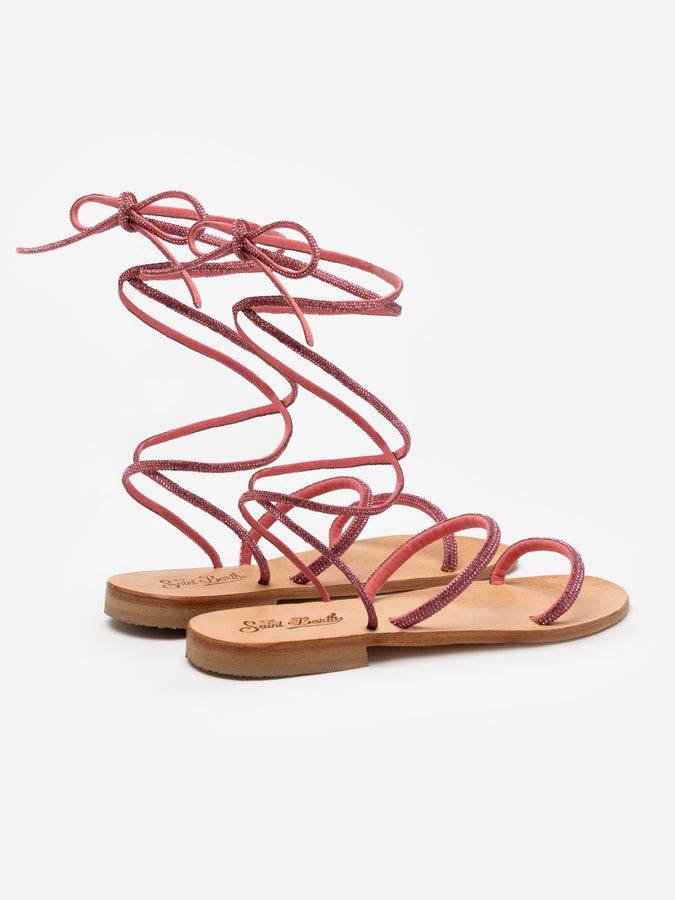 Mc2 Saint Barth Sandali flat avvolgenti con strass fucsia Officina